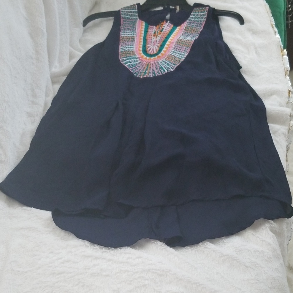 Nine 1 eight dark blue embroidered blouse, size L